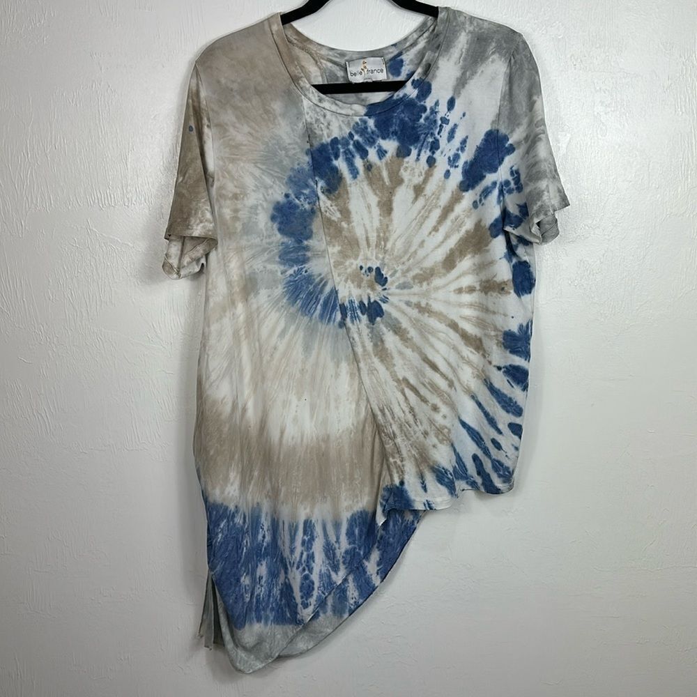 Belle France Tie Dye Cotton Blend Asymmetrical Hem Top Blouse Size M